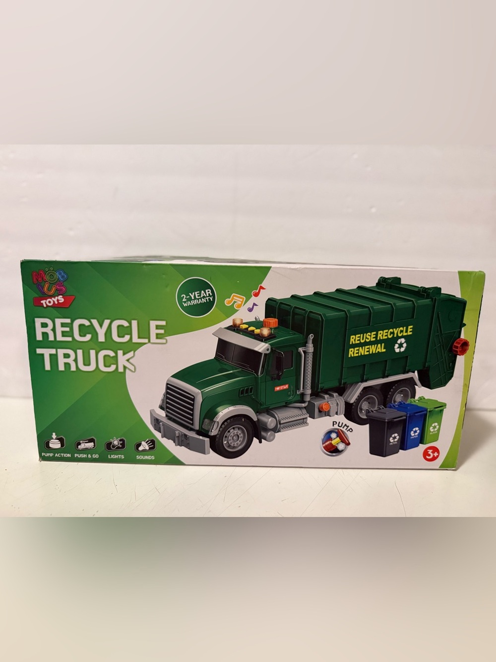 Mobious 1:12 Scale Recycling Truck with Lights, Sounds & Moving Parts New